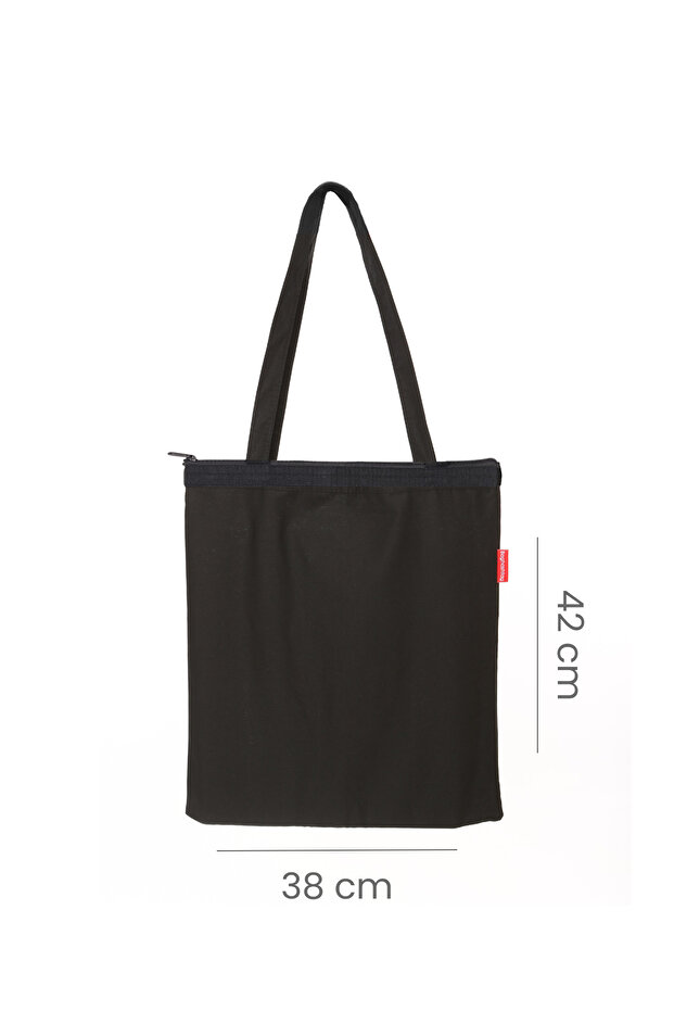 Fermuarlı Siyah Bez Çanta - 3