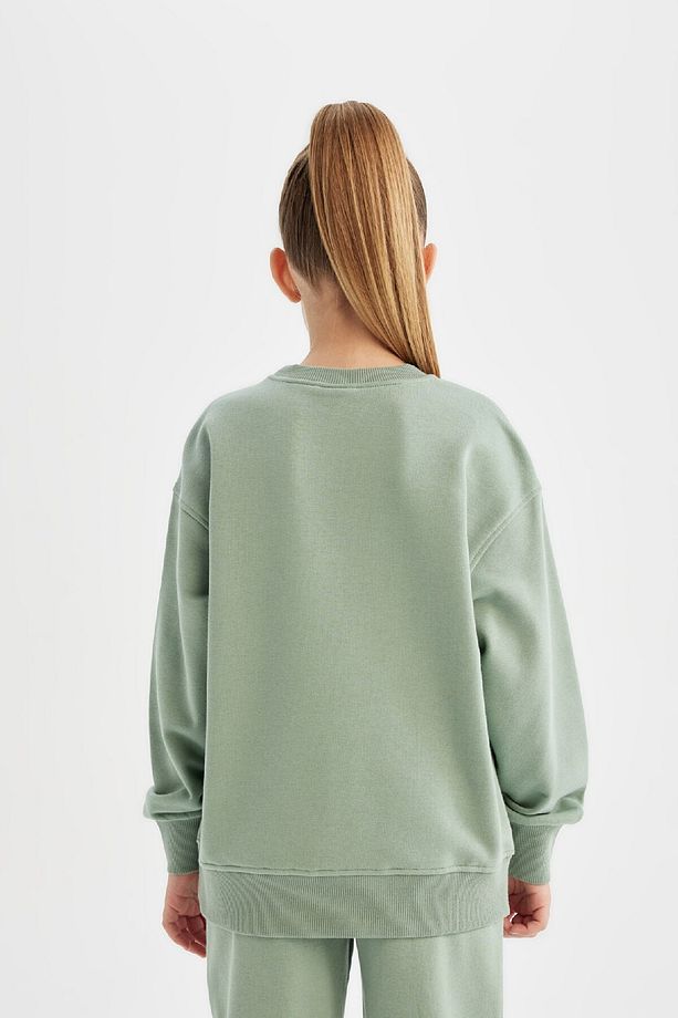 Kız Çocuk Relax Fit Bisiklet Yaka Pamuklu Basic Düz Okul Sweatshirt A2797a824au - 6