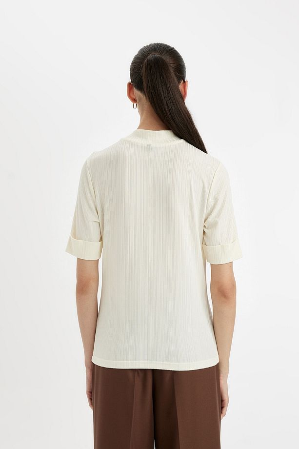 Regular Fit Yarım Balıkçı Yaka Smart Fitilli Kaşkorse Basic Düz Kısa Kollu Tişört B1177ax24au - 5