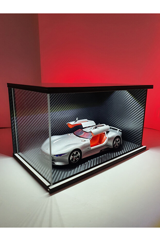 reklambalaj 1:24 Ölçek Siyah Karbon Kaplama Led Işıklı Akrilik Korumalı Sergileme Standı/Diorama