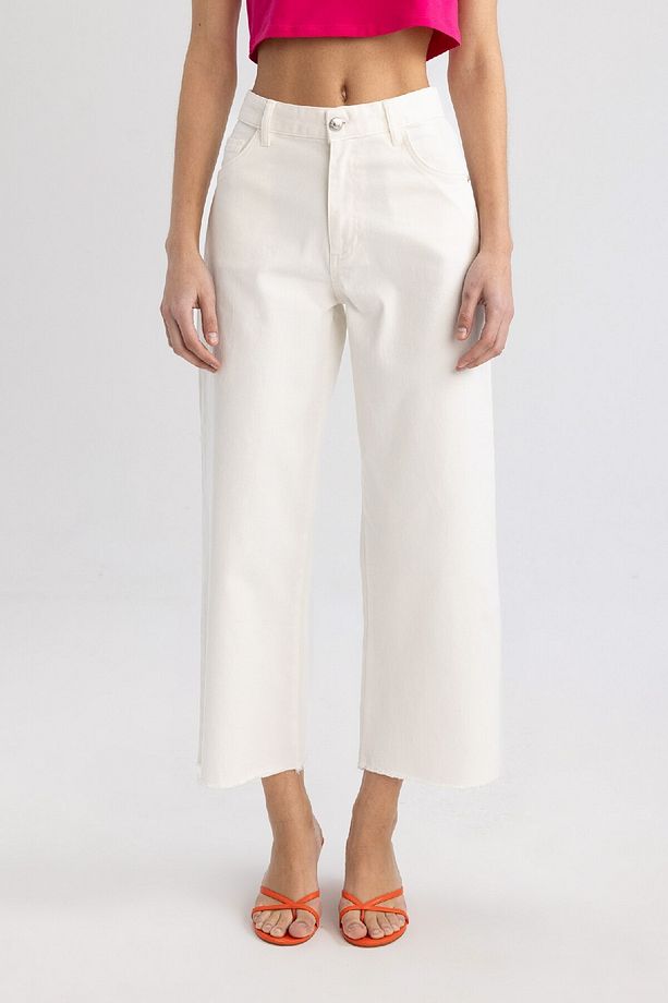 Culotte Gabardin Kumaş Pantolon Yüksek Bel Basic Düz Cepli Geniş Bol Paça C7535ax24sm - 4