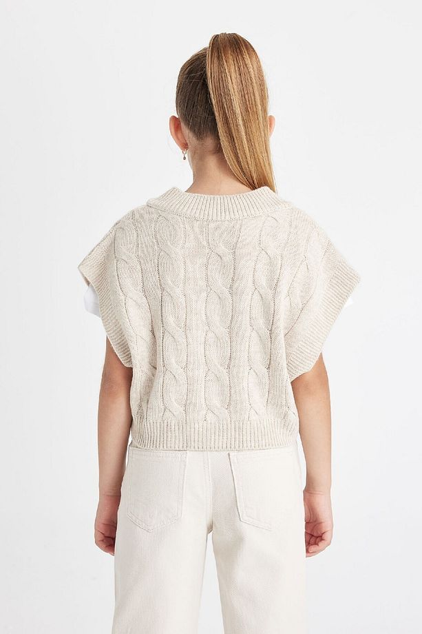 Kız Çocuk Oversize Geniş Kalıp V Yaka Triko Süveter C6935a824au - 6