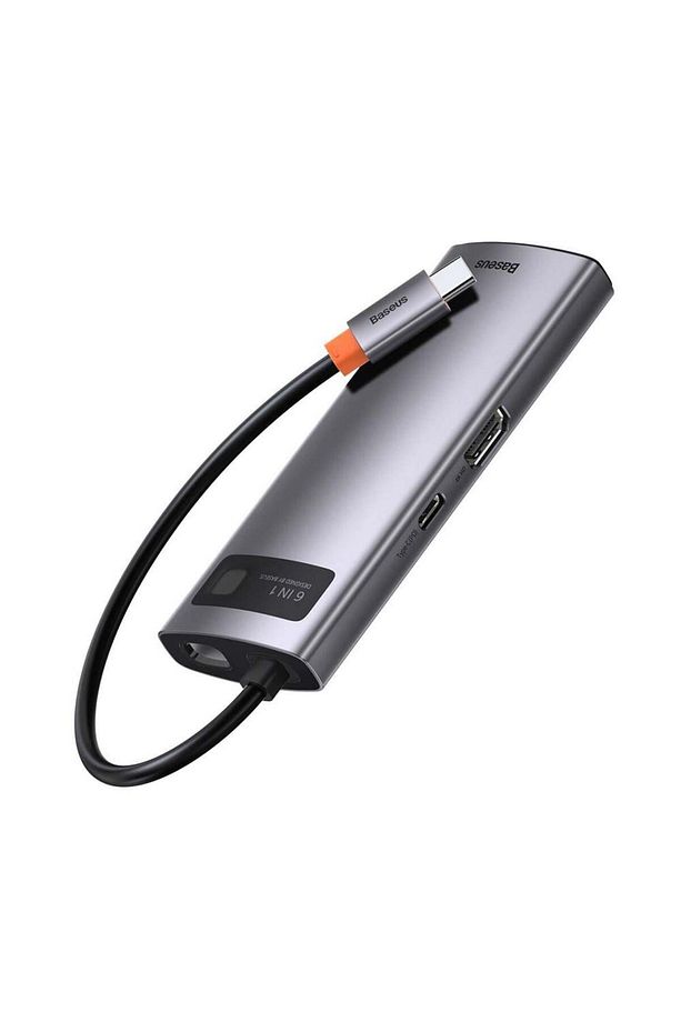 Metal Gleam 6 in 1 Multifonksiyonal Type-C Hub Dock Station - Gri - 4