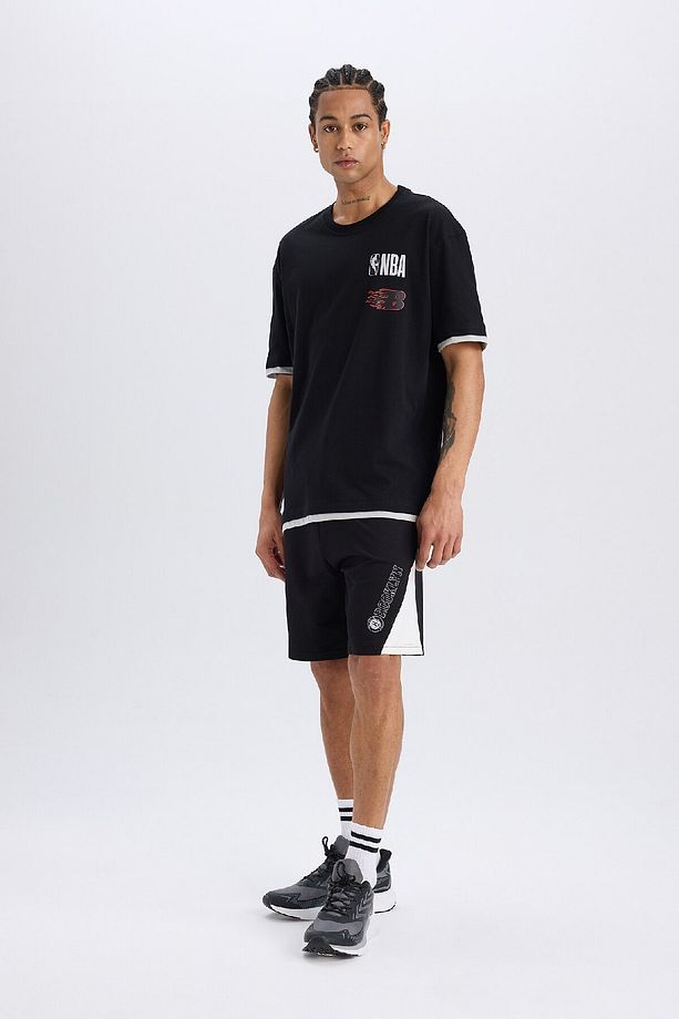 DeFactoFit NBA Brooklyn Nets Beli Bağcıklı Cepli Kısa Paça Şort C9253AX24AU - 1
