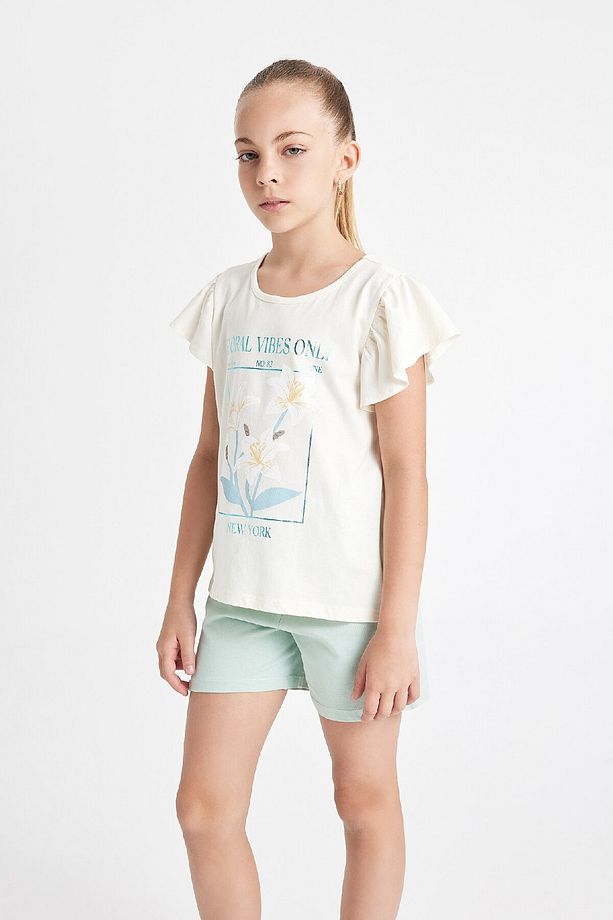 Kız Çocuk Pijama Takımı Bisiklet Yaka Baskılı Kısa Kollu Üst Şort C8497a824sm - 2