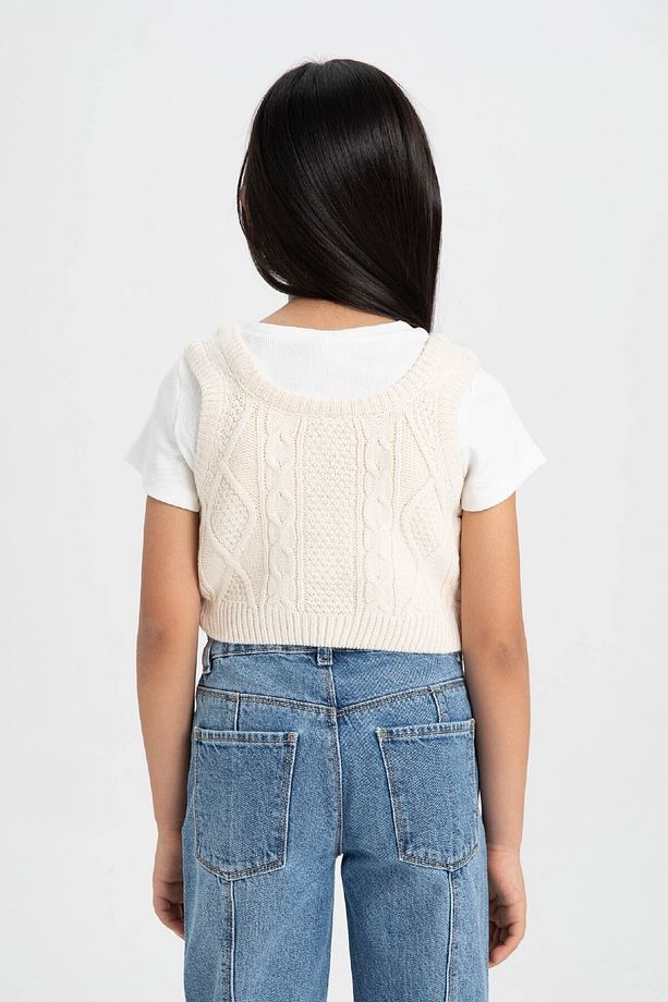 Kız Çocuk Örgü Desenli Crop Triko Süveter C6931a824au - 6