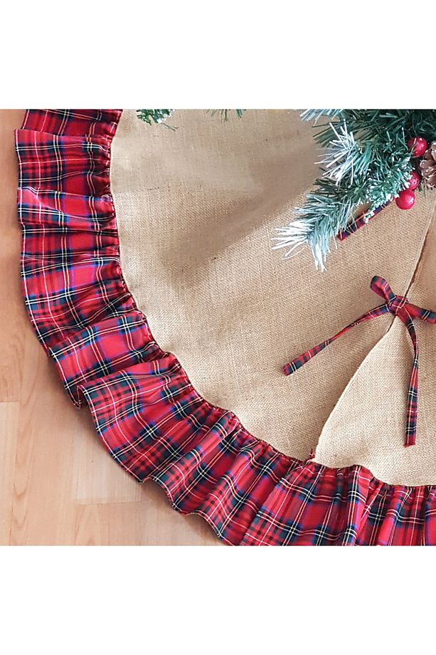 Yılbaşı Çam Ağacı Örtüsü, Dokuma Ekose 90 Cm - 2