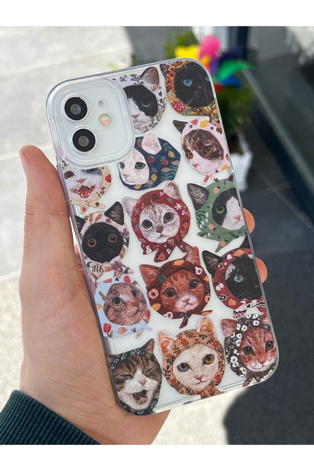 Compatible Cute Cats Printed Transparent Case with Camera Protection for iPhone 11