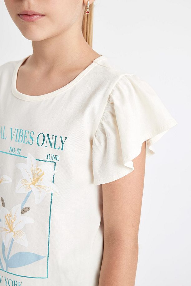 Kız Çocuk Pijama Takımı Bisiklet Yaka Baskılı Kısa Kollu Üst Şort C8497a824sm - 4