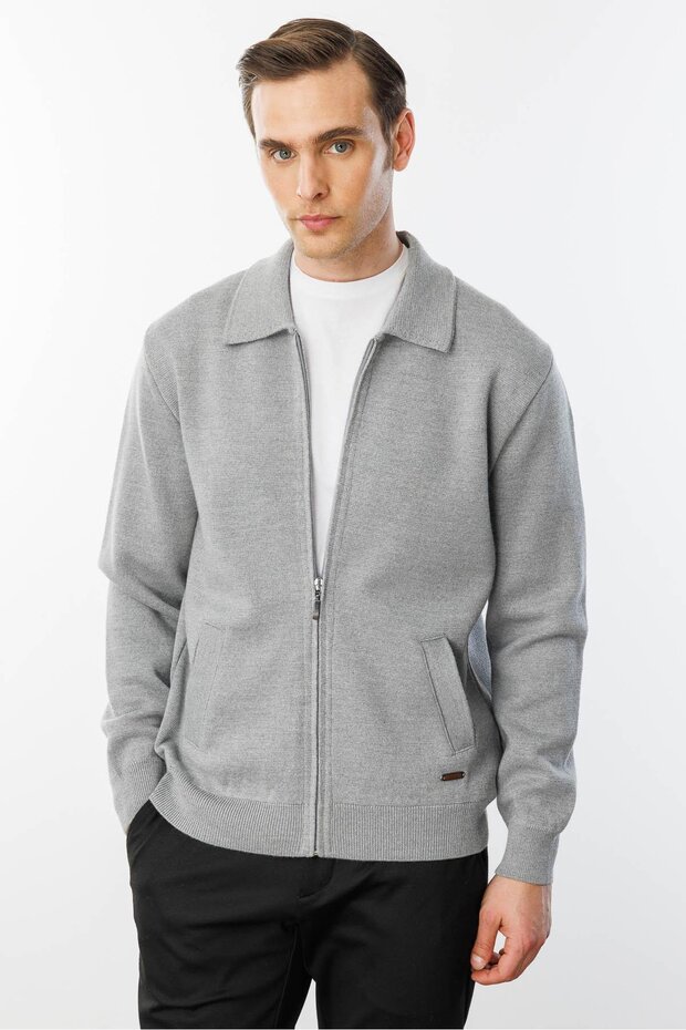 Men's Polo Collar Steel Knit Wool Jacket Smoked