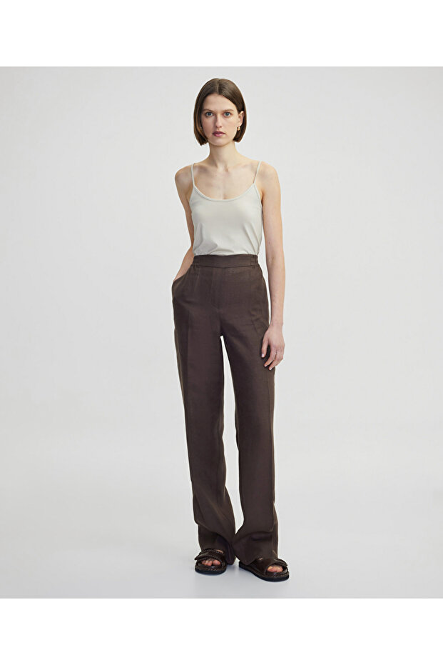 Elastik bel keten pantolon - 1