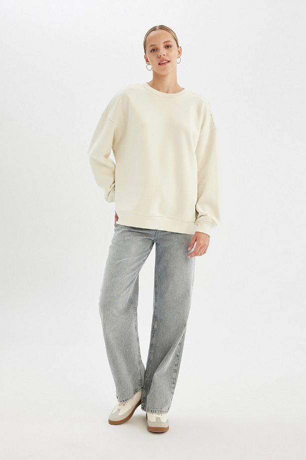 Oversize Geniş Kalıp Bisiklet Yaka Kalın Basic Düz Sweatshirt Y1346az24wn - 2