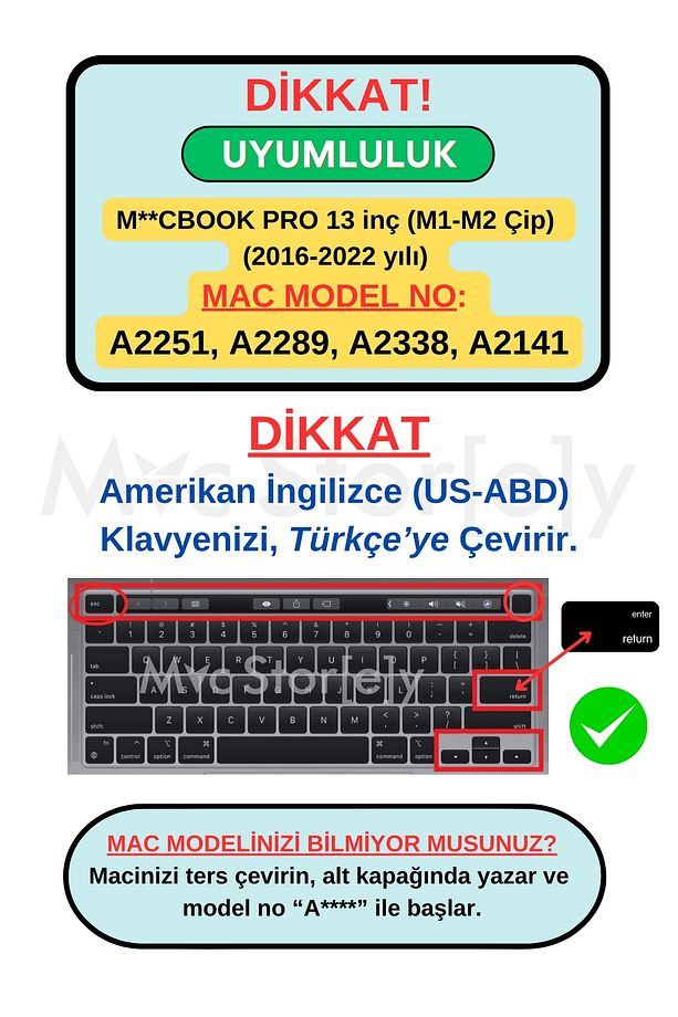 Macbook Pro Kılıf Klavye Koruyucu 13inç M1-m2 Türkçe Baskı (US TO TR) A2289 A2251 A2338 A2141 Uyumlu - 2