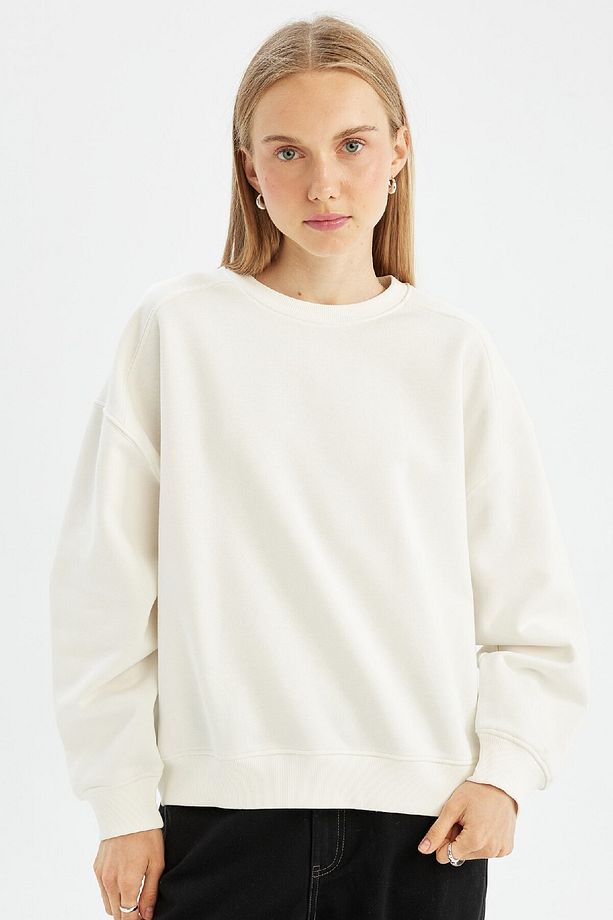Coool Oversize Geniş Kalıp Bisiklet Yaka Kalın Basic Düz Sweatshirt A4177ax24wn - 1