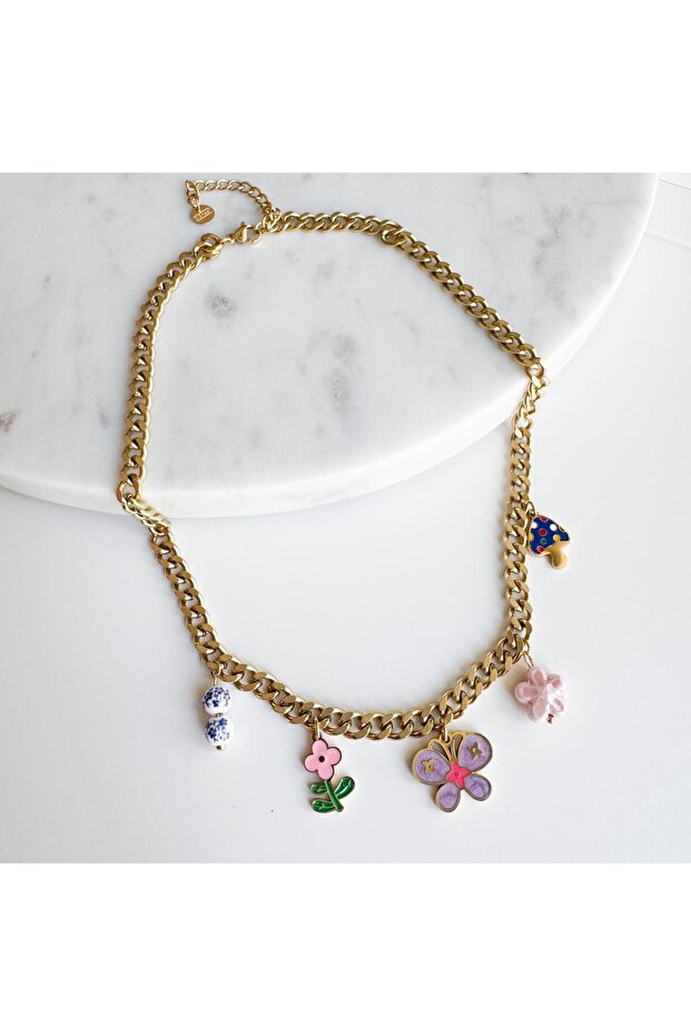 Çelik Flowers Charm Kolye - 3