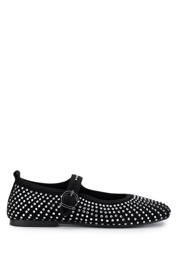 Women's Genuine Leather Black Suede Ballerina Shoes
