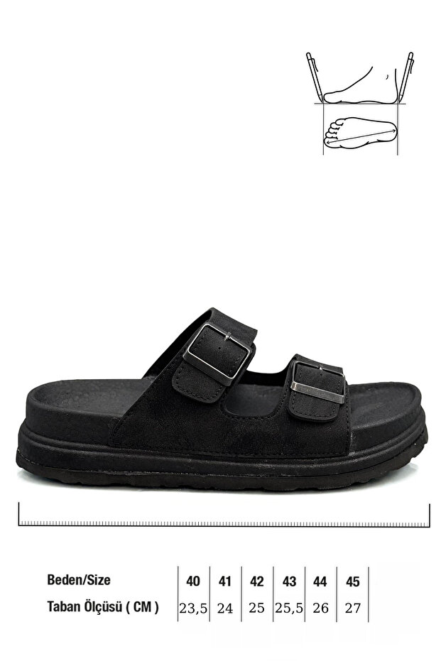 Width Adjustable Black Leather Men's Slippers - 2