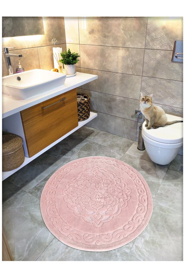 Cotton Woven Water Absorbent Bath Mat, Bathroom Rug Royal 100X100 cm Powder