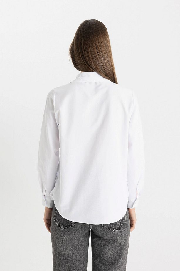 Basic Düz Poplin Uzun Kollu Gömlek C8645ax24sm - 6