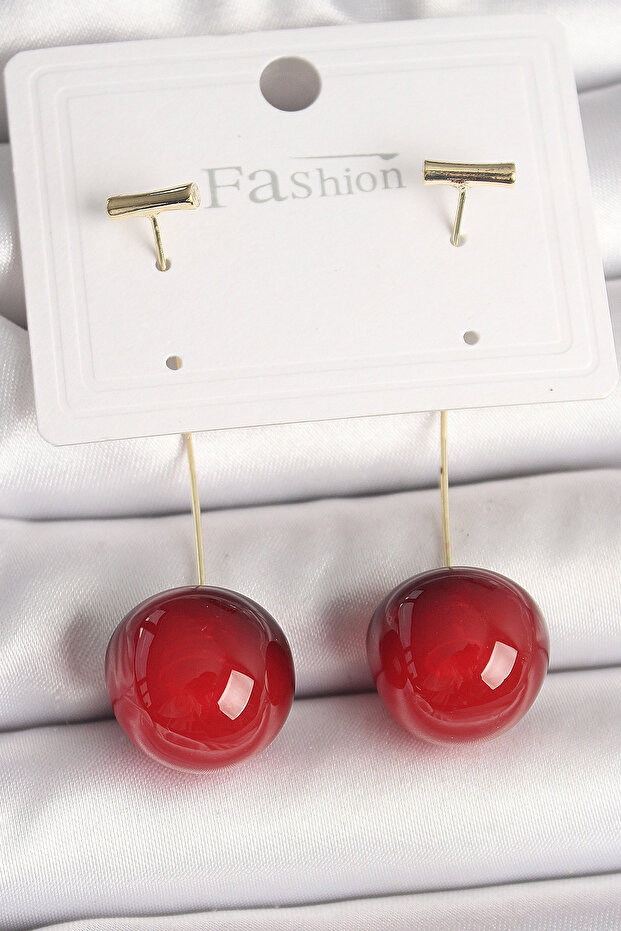 Brass Gold Color Nails Cherry Model Women's Earrings