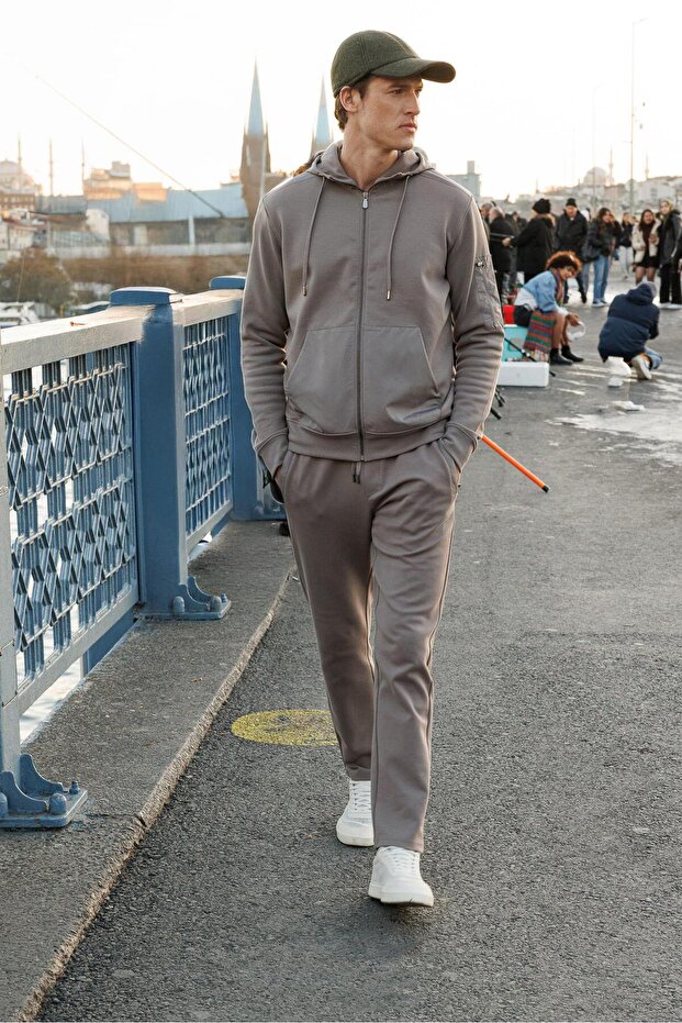 Men's Hooded and Kangaroo Pocket Antra Melange Tracksuit
