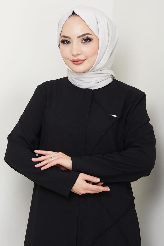 Tek Tarafı Çapraz Dikişli Ferace Siyah HM2708 - 3