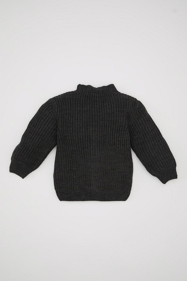 Erkek Bebek Siyah V Yaka Düğmeli Basic Düz Triko Hırka C8859a524wn - 4