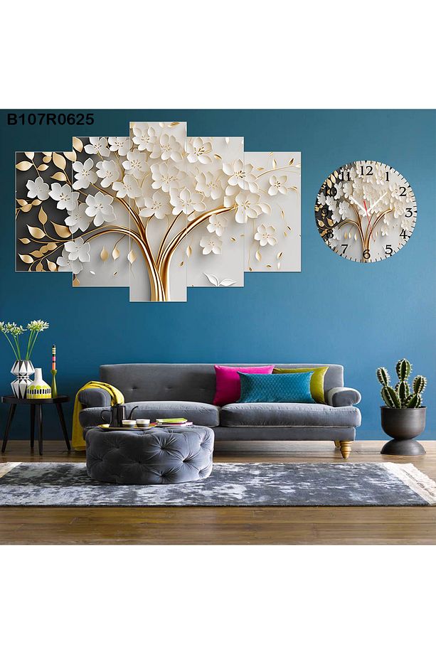 Tablo Duvar Mdf Tablo 5 Parça Set Ve Saatli - 1