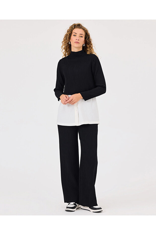 İç Gömlekli Dik Yaka Bluz - 4