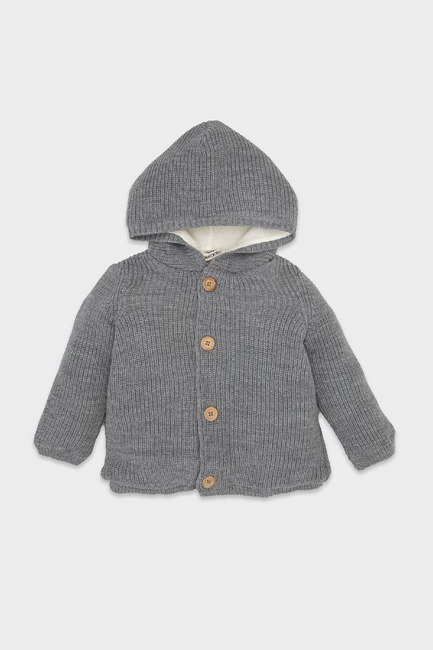 Erkek Bebek Kapüşonlu Pelüş Astarlı Düğmeli Triko Hırka C8861a524wn - 1