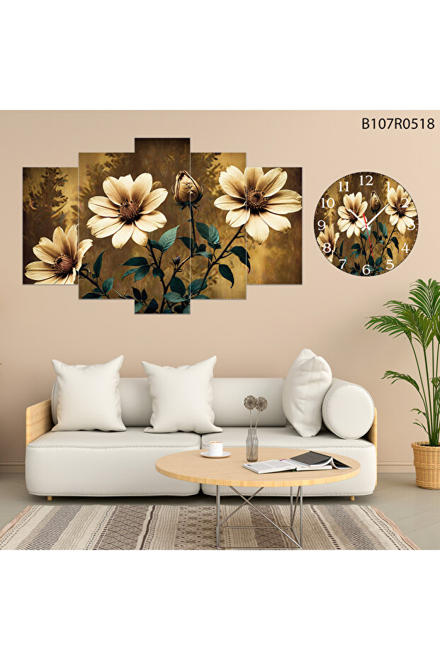 Tablo Duvar Mdf Tablo 5 Parça Set Ve Saatli - 1