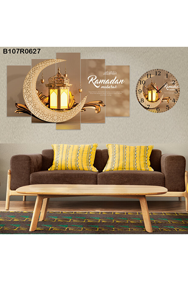 Tablo Duvar Mdf Tablo 5 Parça Set Ve Saatli - 1
