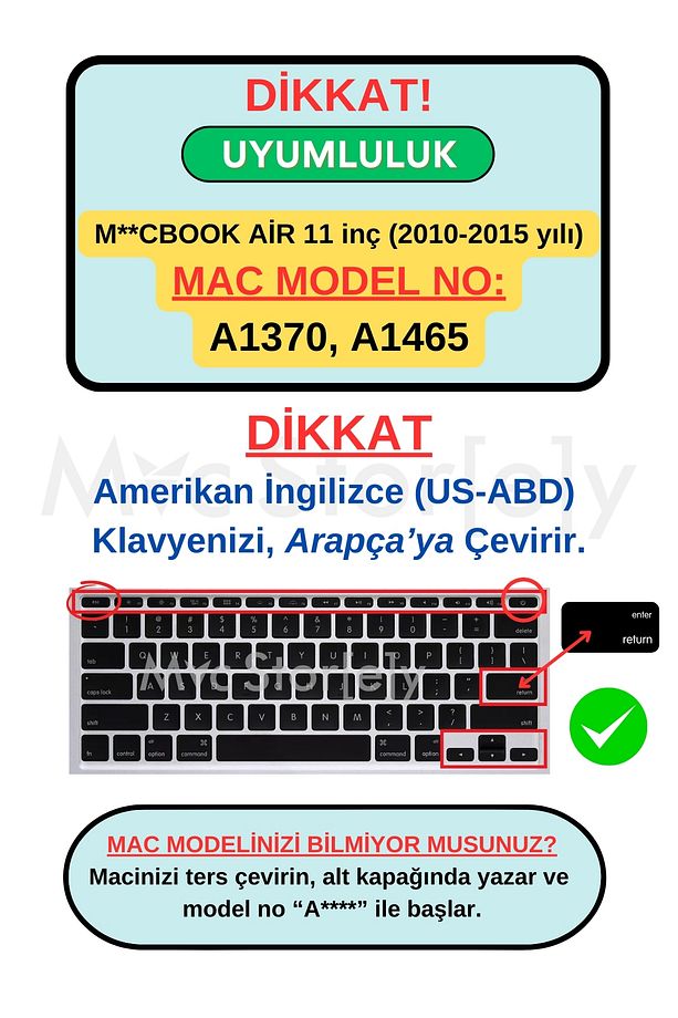 Arapça Klavye Macbook Air Kılıf 11inç A1370 A1465 (US-ABD DÜZEN) Ile Uyumlu - 2