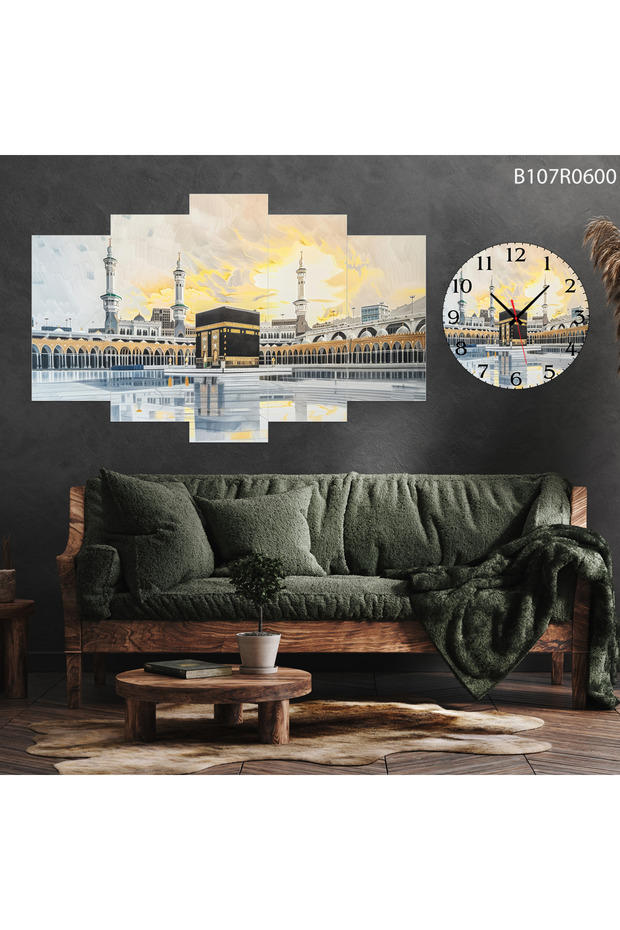 Tablo Duvar Mdf Tablo 5 Parça Set Ve Saatli - 1