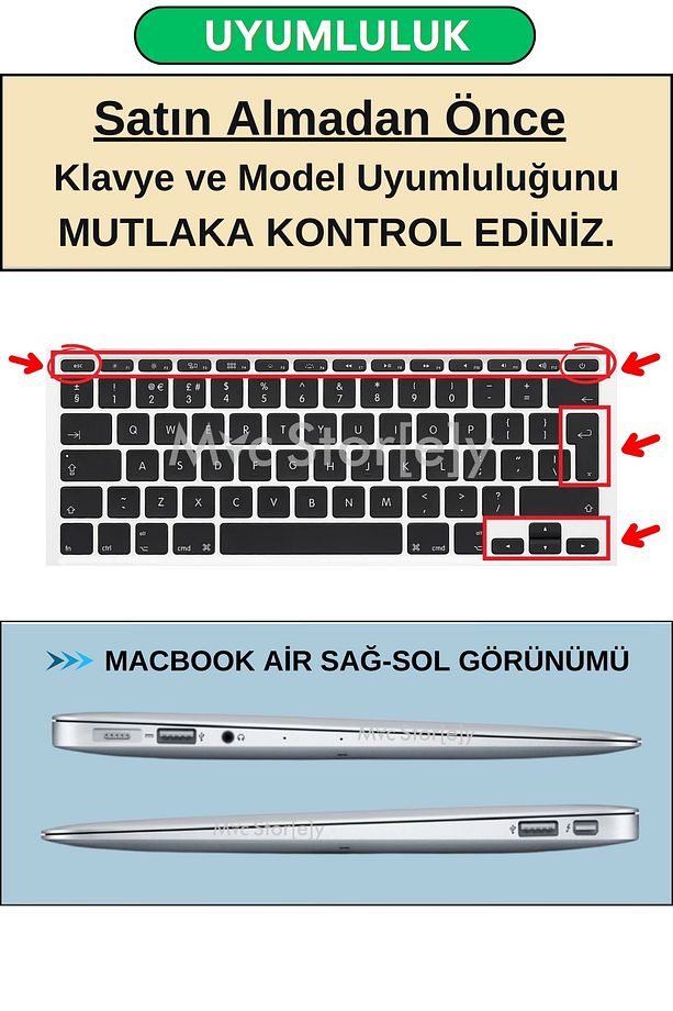 Macbook Air Kılıf 11inç Klavye Koruyucu (UK-EU INGİLİZCE) (ESKİ USB'Lİ MODEL) A1370 A1465 Ile Uyumlu - 3