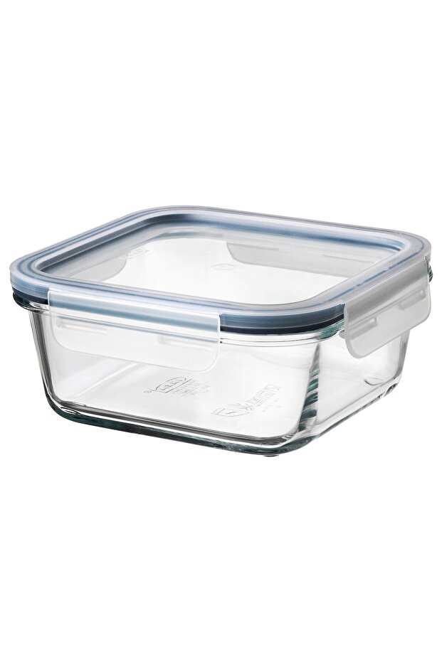 365+ Food container with lid, square glass/plastic, 600 ml
