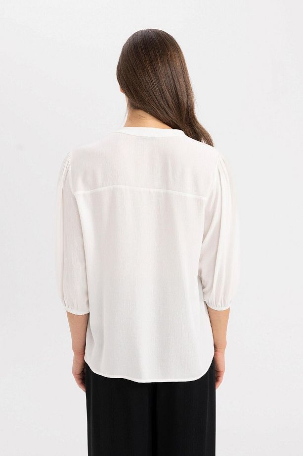 Regular Fit Bisiklet Yaka Krinkıl Kumaş Uzun Kollu Bluz A6239AX24SM - 5