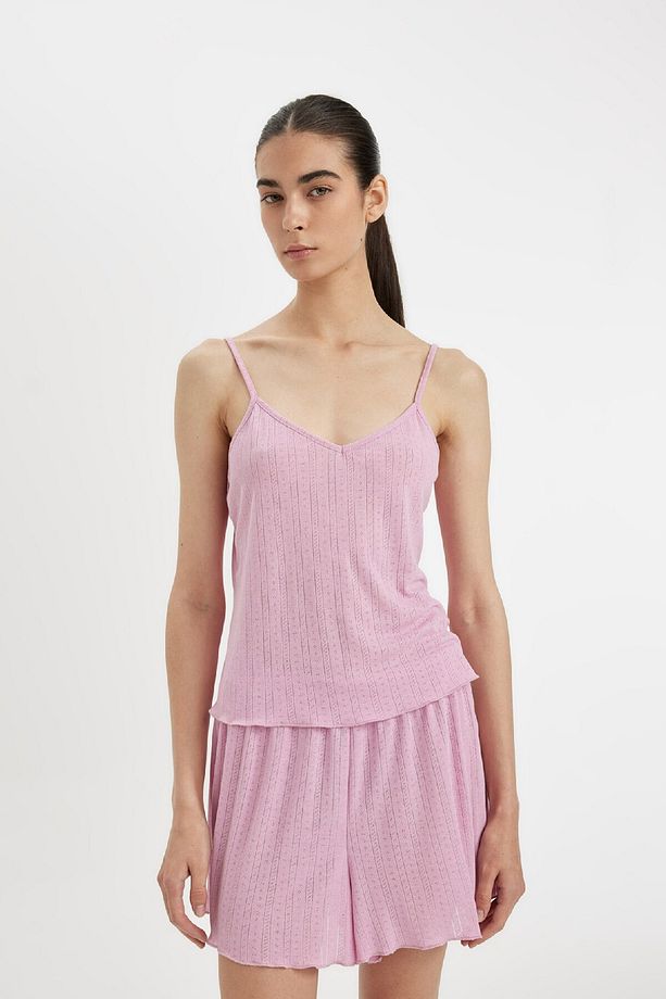 Pijama Takım Pamuklu Askılı Pijama Üstü Esnek Beli Şortlu Pijama Altı-fall In Love A7968ax24hs - 1