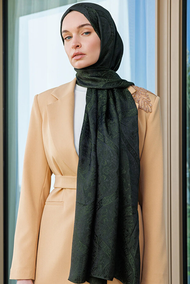 Σάλι Soler Pattern Shine Line Μαύρο-Χακί - 1