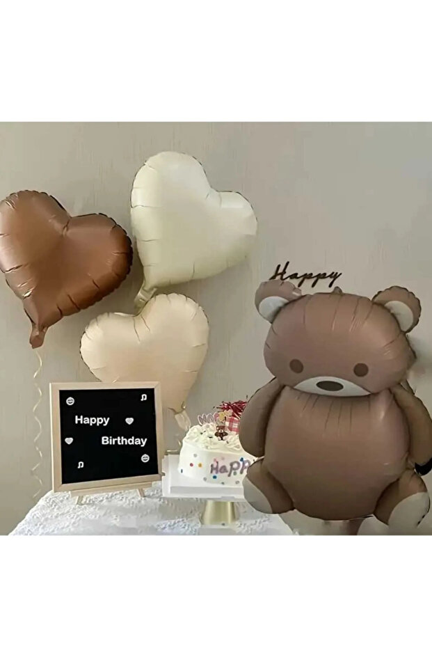 Retro Bear Foil Balloon 90 cm and 3 Heart Foil Balloon