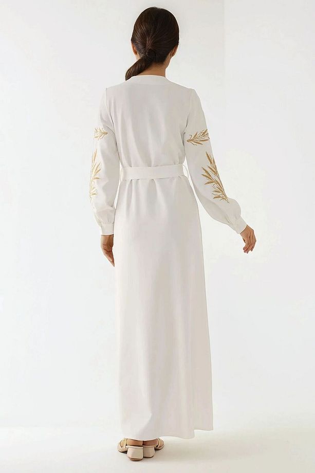 Nakış Işlemeli V Yaka Modest Elbise - 4