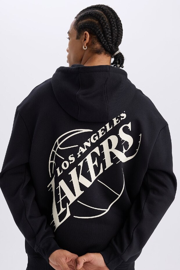 Defactofit Nba Los Angeles Lakers Boxy Fit Hooded Thick Sweatshirt A4114Ax24Wn