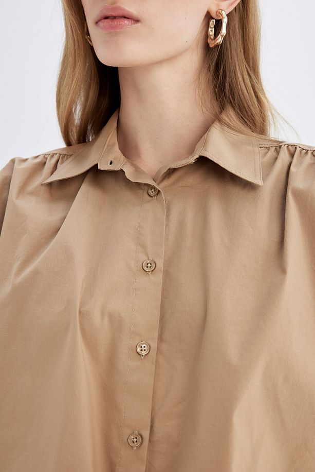 Crop Poplin Kısa Kollu Gömlek D1200AX24SM - 5