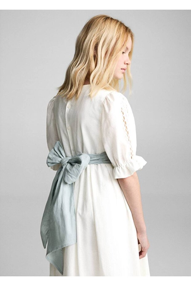 Volanlı Keten Elbise - 4