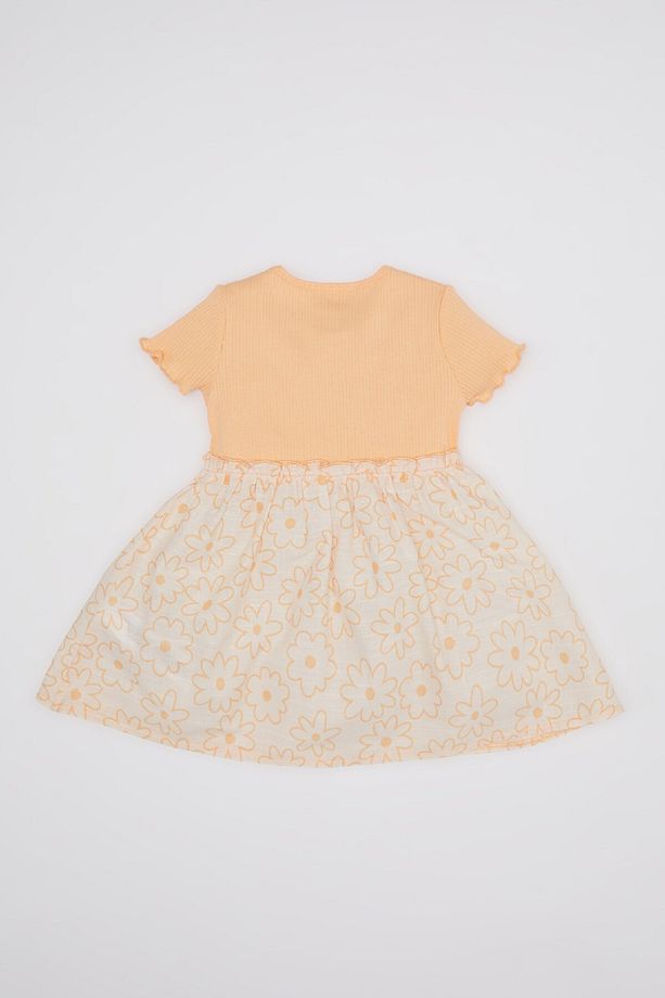 Kız Bebek Çiçekli Kısa Kollu Fitilli Kaşkorse Elbise C4524a524sm - 4