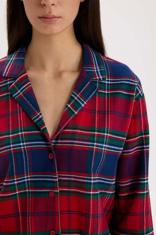 Fall in Love Pijama Takımı Kareli Flanel Uzun Kollu Üst Esnek Belli Uzun Alt  V4015AZ24WN - 5