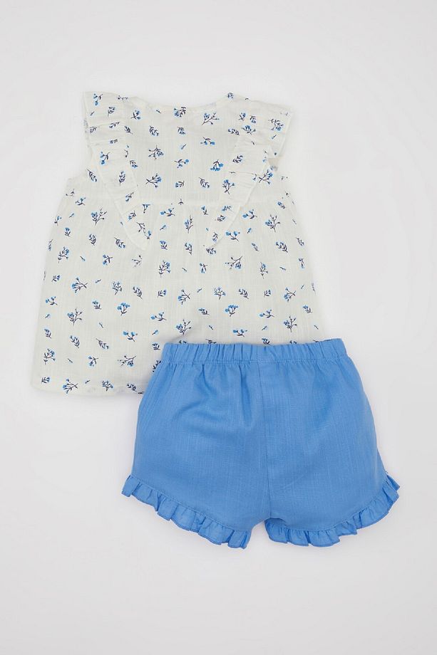 Kız Bebek 2'li Takım Çiçekli Poplin Kolsuz Bluz Şort C9527a524sm - 7