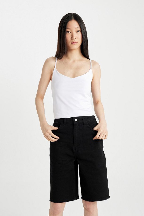 Yüksek Bel Cepli Basic Düz Gabardin Kapri D0326ax24sm - 3