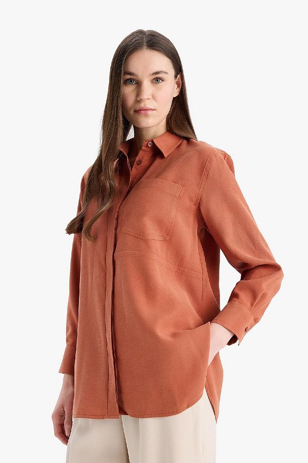 Relax Fit Basic Düz Modal Uzun Kollu Gömlek Tunik D1299AX25SP - 3
