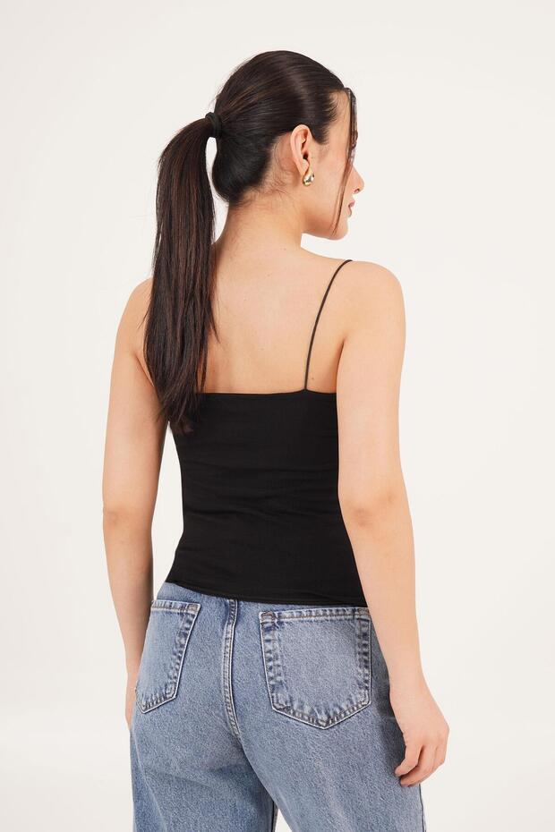 İp Askılı Basic Siyah Atlet - 5